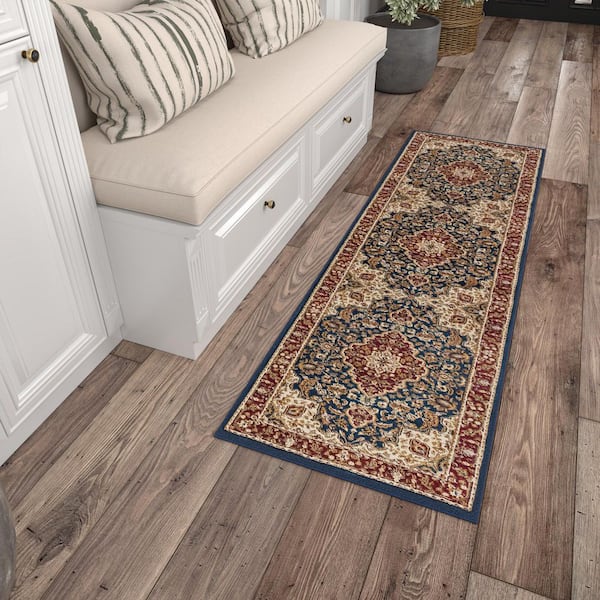 Sensation Border Navy 2 ft. x 8 ft. Indoor Runner Rug