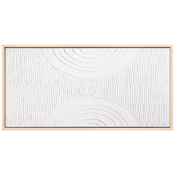 Symmetrical Harmony Heavily Textured Hand Painted White Framed Canvas Wall Art, 24 in. x 48 in.
