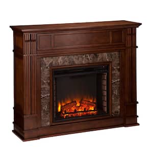 Rochester 48 in. Faux Stone Electric Fireplace TV Stand in Whiskey Maple