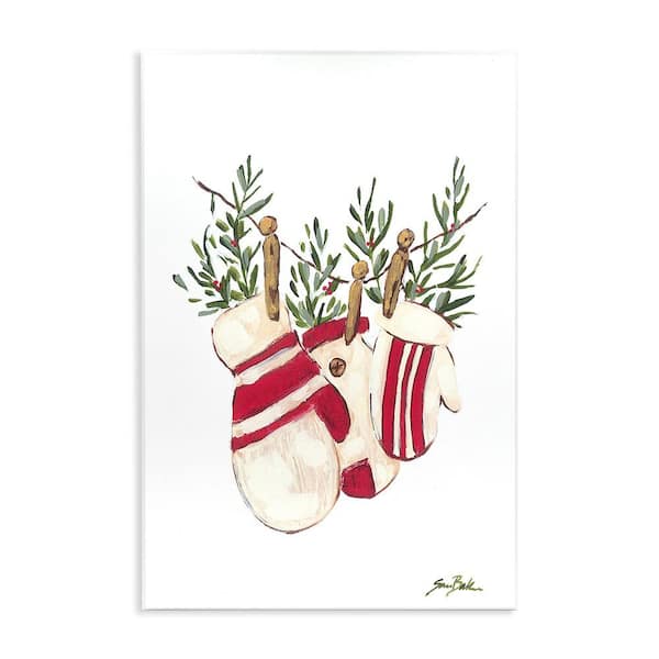 Stupell Industries Winter Mittens on Clothesline by Sara Baker 1-Piece Unframed Graphic Print Nature Poster Art Print 15 in. x 10 in.