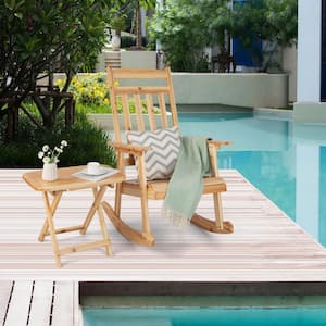 Wood Outdoor Rocking Chair and Foldable Table Set for Outdoors