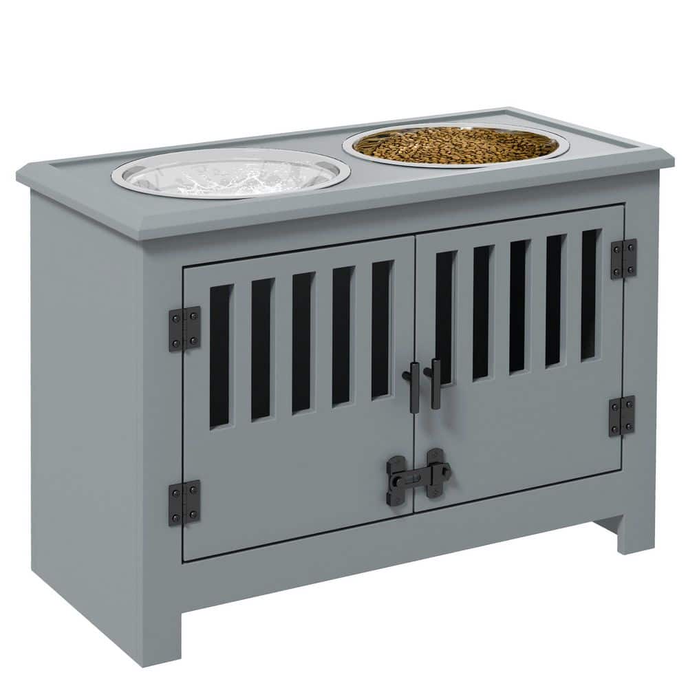 Large Elevated Dog Bowls with Storage Cabinet, Raised Dog Bowl Stand Pet Food Bowl Dog Feeding Station, Gray price history on PriceWatchPro