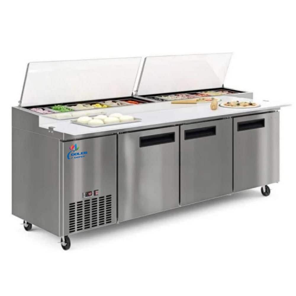 91.9 in. W 24.2 cu. ft. Commercial Food Prep Station Refrigerator in Stainless Steel