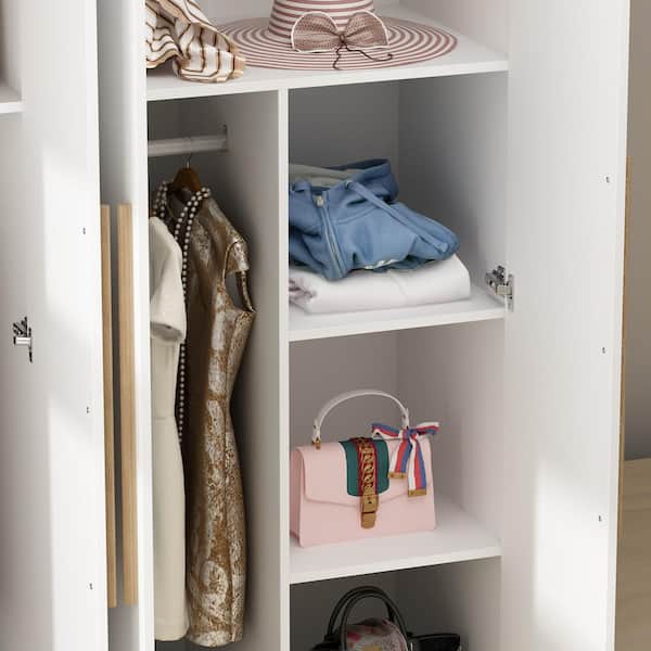 in. Rod in. The FUFU&GAGA 19.7 Storage x H Wardrobe x 63 White in. - (70.9 W Armoires Depot Hanging D) Shelves with KF210109-xin Home 4-Door and