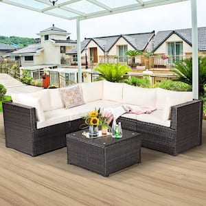 6-Piece Patio Wicker Outdoor Sectional Set with CushionGuard in Beige Cushions