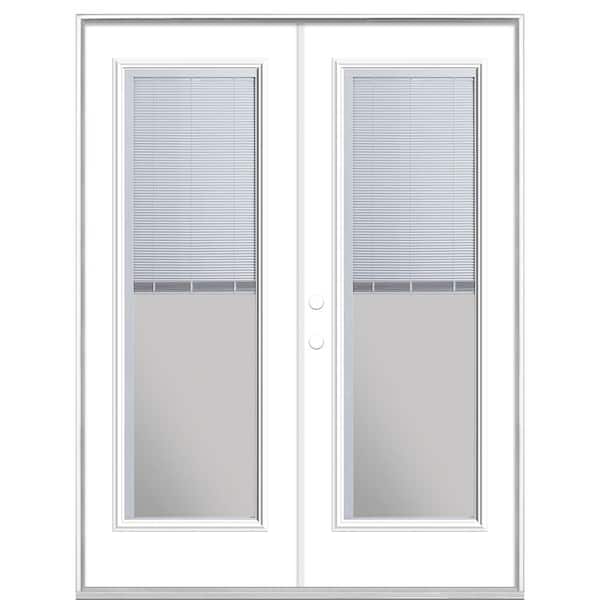 Masonite 60 in. x 80 in. Ultra White Steel Prehung Right-Hand Inswing Mini Blind Patio Door in Vinyl Frame without Brickmold