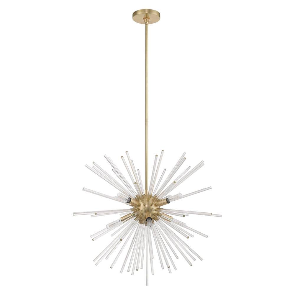 Elegant Utopia 8-Light Satin Brass Chandelier with Crystal Rods