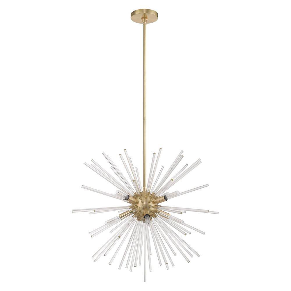 Elegant Utopia 8-Light Satin Brass Chandelier with Crystal Rods