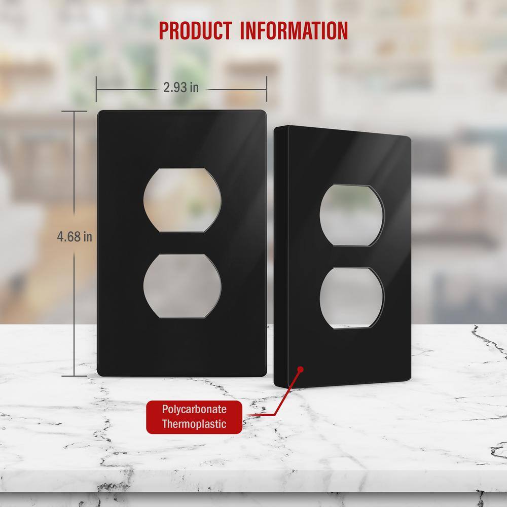 Black Polycarbonate Screwless Duplex Outlet Wall Plate