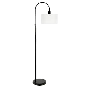 70 in. Black and White 1 1-Way (On/Off) Arc Floor Lamp for Living Room with Cotton Drum Shade