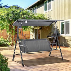 3-Person Metal Porch Patio Swing with Stand with Adjustable Tilt Canopy and Comfortable Swing Bench-Style Seat, Gray