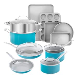 Gotham Steel 32 Pcs Cookware Set Bakeware and Food Storage Set Nonstick Pots  and Pans Set Blue 