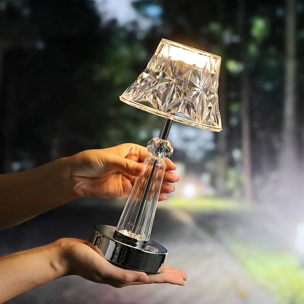 Madelyn Clear Acrylic Rechargeable LED Table Lamp with Faceted Shade