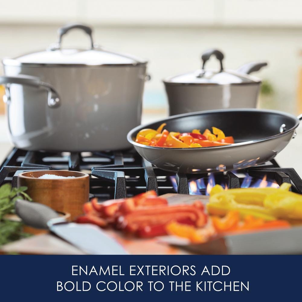 Gray 14-Piece Nonstick Aluminum Cookware Set with Silicone Handles
