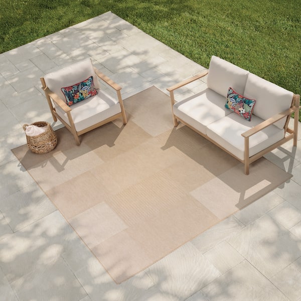 Brown/Ivory 5 ft. x 7 ft. Patchwork Indoor/Outdoor Area Rug