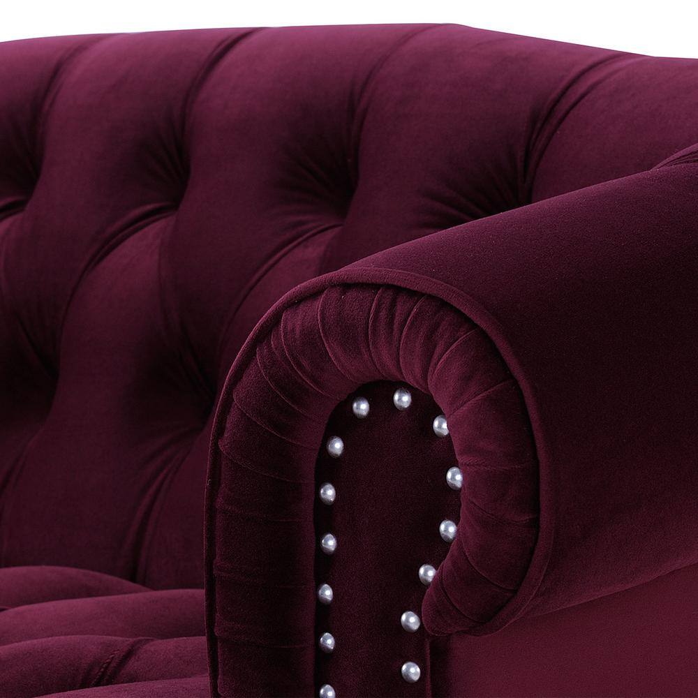 Burgundy Velvet Tufted Chesterfield Loveseat with Nailhead Trim
