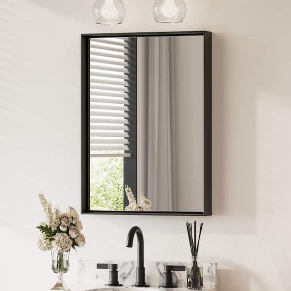 22 in. W x 30 in. H Rectangular Framed Black Mirrors for Bathroom Wall Square Corner Bathroom Vanity Mirror Over Sink