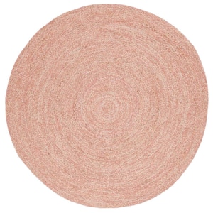 Natural Fiber Pink/Beige 6 ft. x 6 ft. Abstract Distressed Round Area Rug