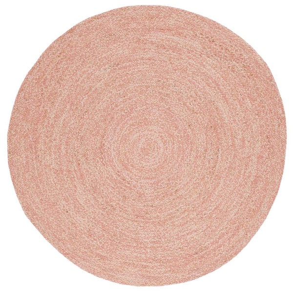 SAFAVIEH Natural Fiber Pink/Beige 6 ft. x 6 ft. Abstract Distressed Round Area Rug