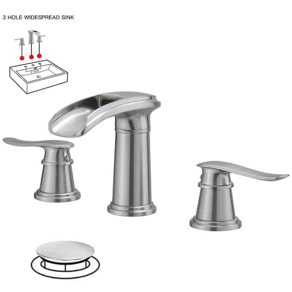 HOMEMYSTIQUE 8 in. Widespread Double Handle Bathroom Faucet with Drain Kit Included in Brushed Nickel
