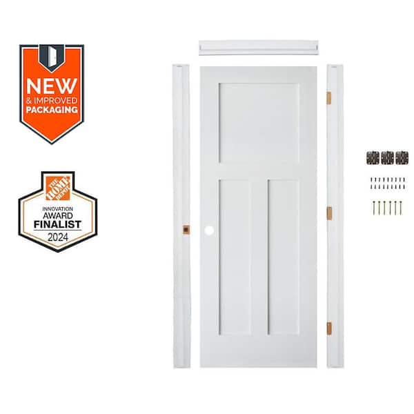 Assembly Required 30 in. x 80 in. Shaker 3-Panel Right-Hand Primed Solid Core MDF Wood Interior Door Kit w/Separate Jamb