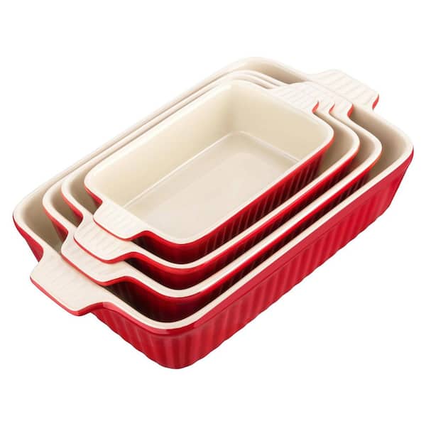Porcelain Rectangular Ceramic Bakeware Set Durable Oven Safe Baking Dish with Handles Anti-Chip Easy Clean 4-Piece