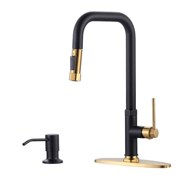 黒金pap AFINION Single Handle Pull Down Sprayer Kitchen Faucet with 2-Mode