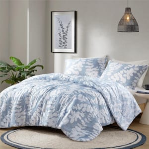 Aria 3-Piece Blue Full/Queen Floral Print Reversible Comforter Set