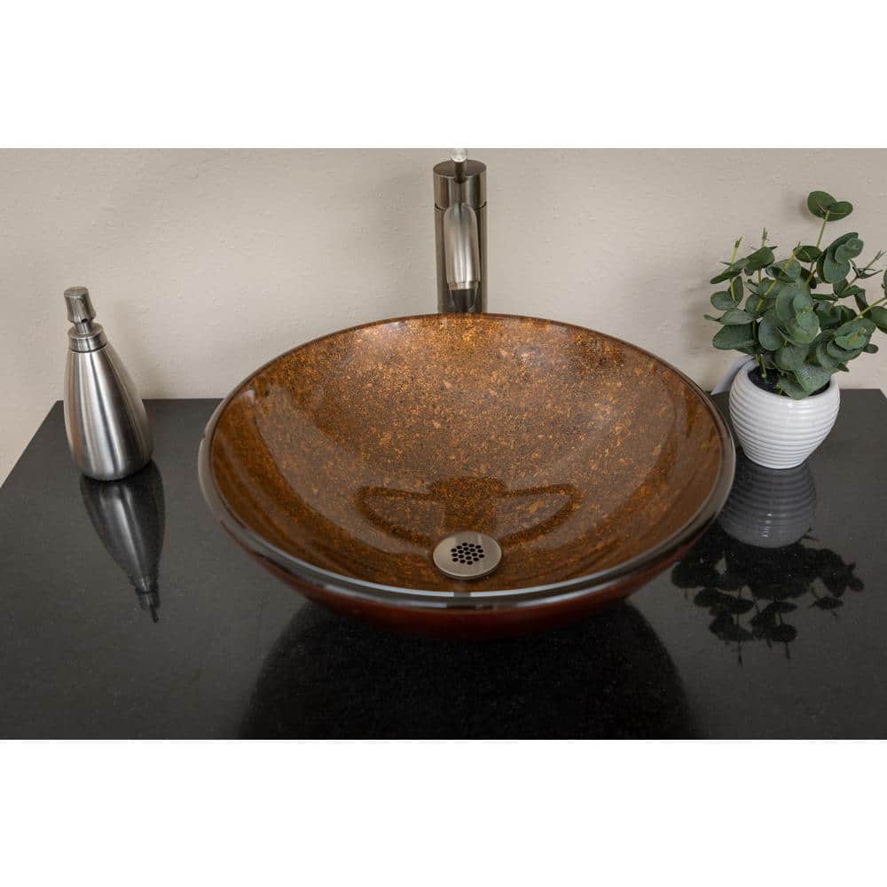 Bronze Tempered Glass Round Above-Counter Bathroom Sink
