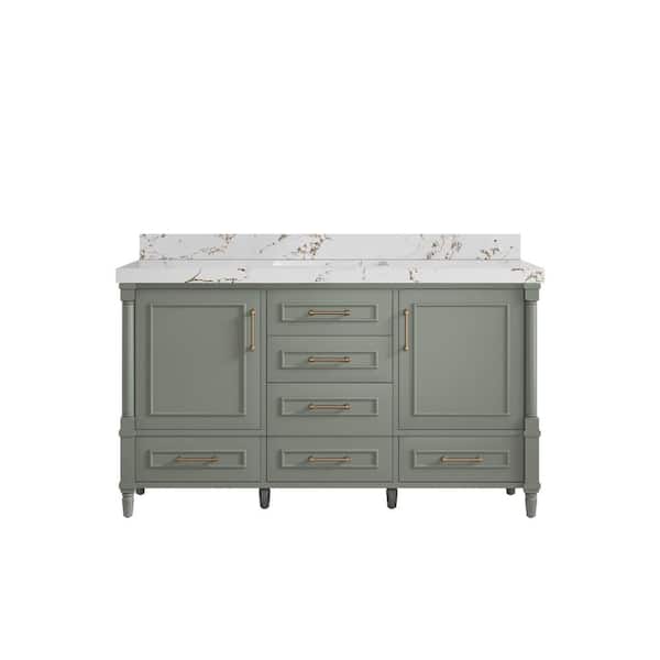 Willow Collections Hudson 60 in. W x 22 in. D x 36 in. H Single Sink Bath Vanity in Evergreen with 2 in. Viola Brown Quartz Top