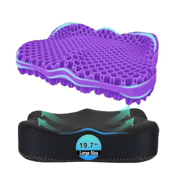 Purple Gel Seat Cushion for Office Chair, Wheelchair, Car-Thick 19.7 in. Pad for Back Pain Relief, Sciatica, Tailbone