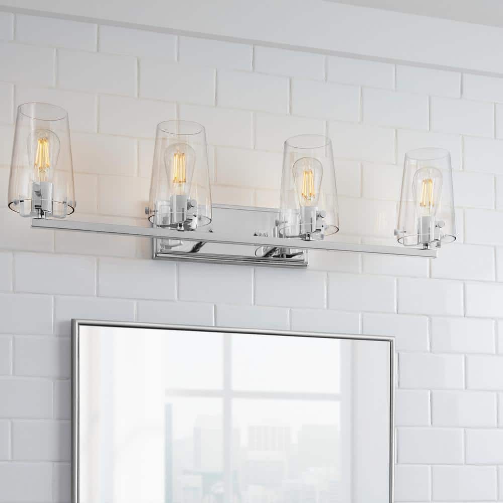 Creek Crossing 33.75 in. 4-Light Chrome Industrial Bathroom Vanity Light with Clear Glass Shades price history on PriceWatchPro