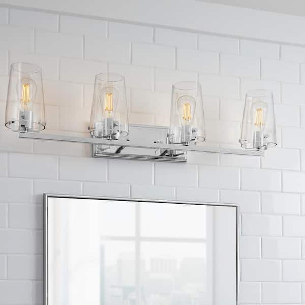 Creek Crossing 33.75 in. 4-Light Chrome Industrial Bathroom Vanity Light with Clear Glass Shades