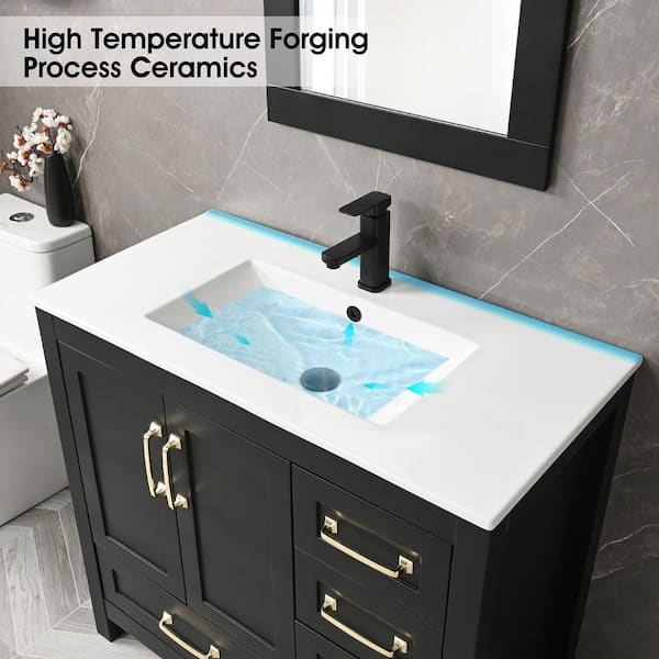 Eclife 36 Bathroom Vanities Cabinet with Sink Combo Set,Matte Black  Faucet,Undermount Ceramic Sink with Thickened Wood