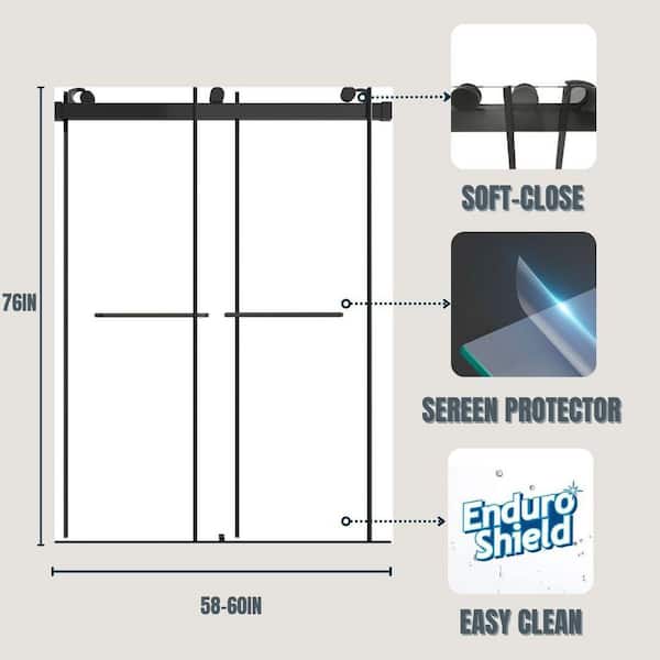 58 in. to 60 in. W x 76 in. H Sliding Frameless Shower Door in Brushed Nickel with Clear Glass