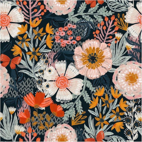 Navy Boho Floral Contact Paper Removable Peel and Stick Wallpaper Roll