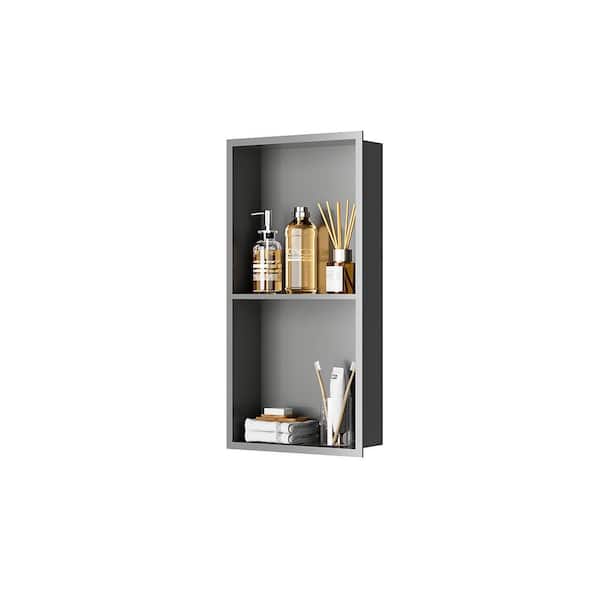 Simple Project 12 in. W x 24 in. H x 4 in. D Stainless Steel Shower Niche, Recessed Niche Shower for Bathroom Storage in Gun Gray