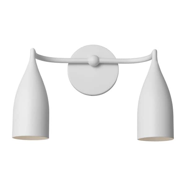 Maya 14.75 in. W x 10.125 in. H 2-Light Matte White Dimmable Bathroom Vanity Light with No Bulbs Included
