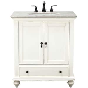 Newport 31 in. W x 21.50 in. D Bath Vanity in Ivory with Granite Vanity Top in Champagne with White Sink