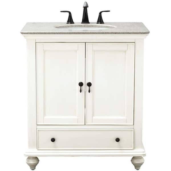 Home Decorators Collection Newport 31 in. W x 21.50 in. D Bath Vanity in Ivory with Granite Vanity Top in Champagne with White Sink