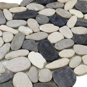 12 in. x 12 in. White, Grey and Dark Grey Honed Sliced Pebble Floor and Wall Tile (5.0 sq. ft. / case)