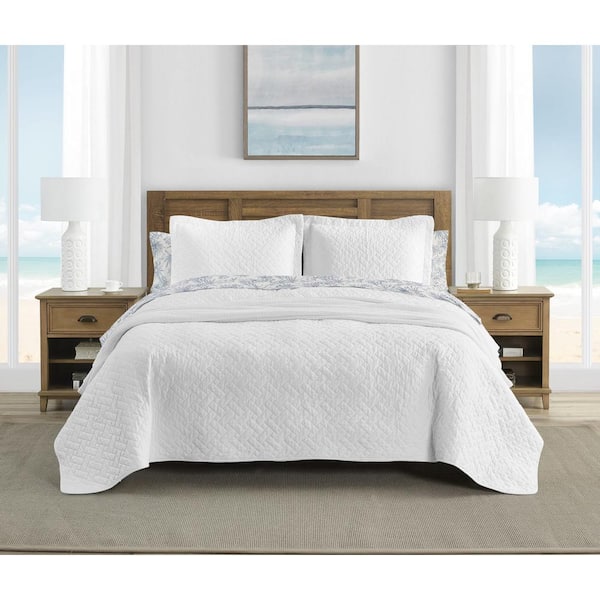 Tommy Bahama Solid 3-Piece White Cotton Full/Queen Quilt Set