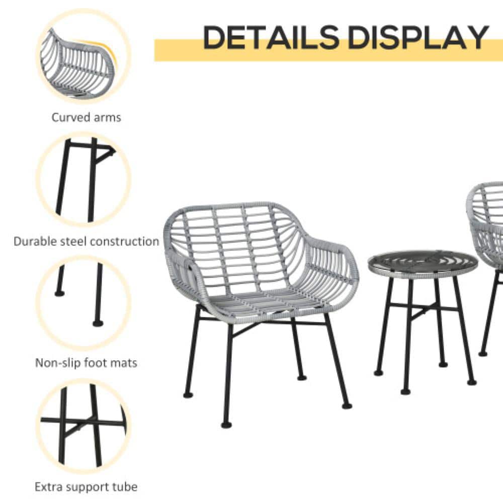 Outsunny 3-Piece Gray and Cream PE Rattan Patio Set