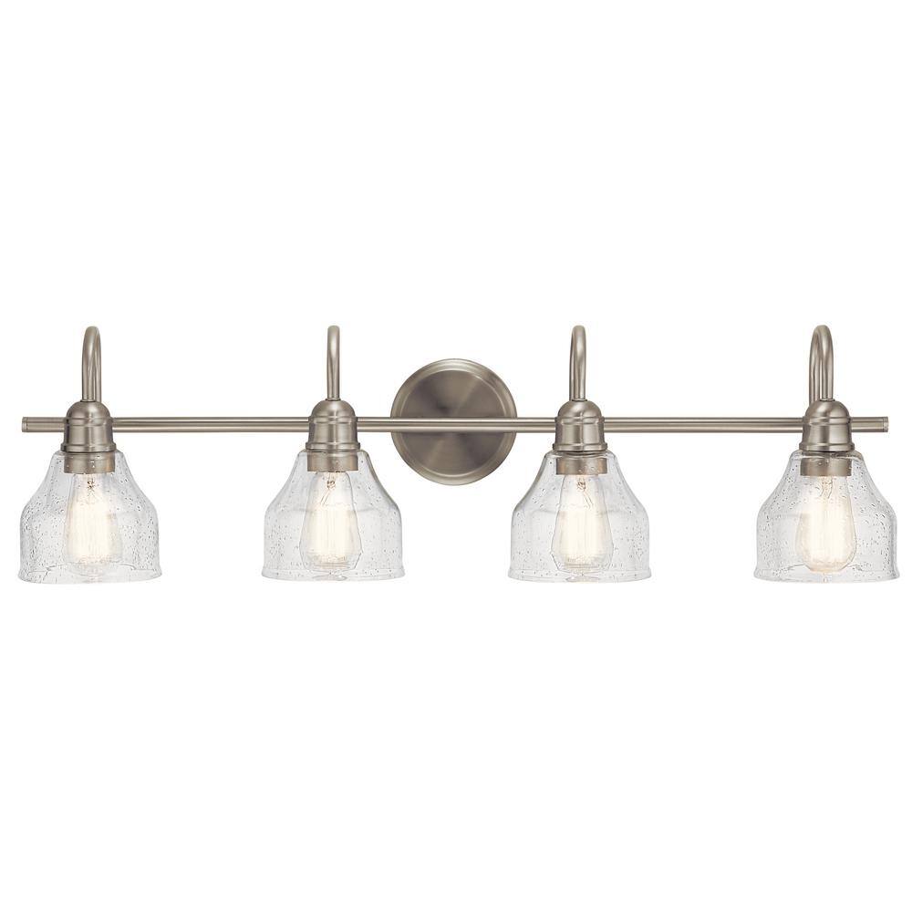 Avery Brushed Nickel 4-Light Vanity with Clear Seeded Glass