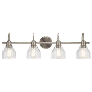 Avery 33.25 in. 4-Light Brushed Nickel Vintage Bathroom Vanity Light with Clear Seeded Glass