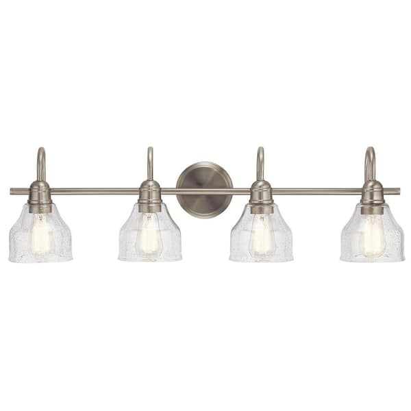 Avery 33.25 in. 4-Light Brushed Nickel Vintage Bathroom Vanity Light with Clear Seeded Glass