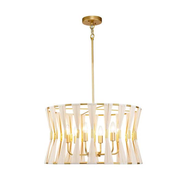 Tabor 6-Light Ivory White Hourglass Pendant Light with Hemp Fly Shade
