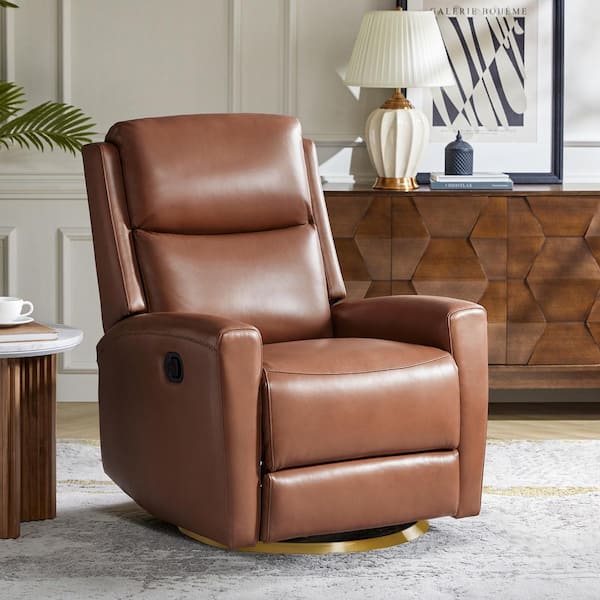 JAYDEN CREATION Andrea Brown 30.25 in. Transitional Genuine Leather Swivel Rocker Recliner
