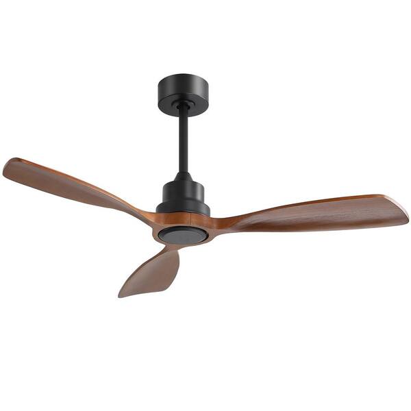 Unbranded 48 in. Indoor/Outdoor 3 Blades Wood Black Ceiling Fan without Light, Remote Control and 6-Speed Reversible DC Motor