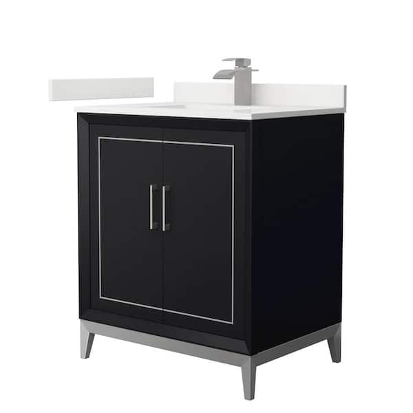 Wyndham Collection Marlena 30 in. W x 22 in. D x 35.25 in. H Single Bath Vanity in Black with White Quartz Top